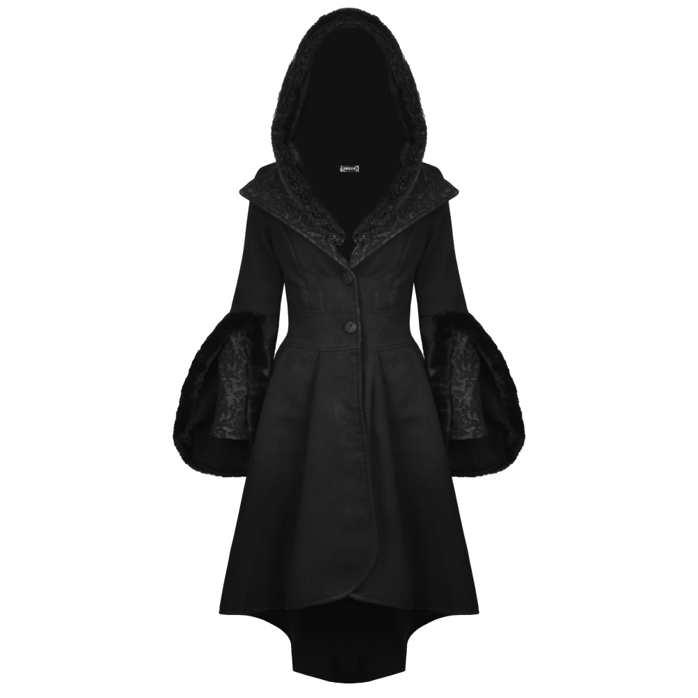Dark in Love - Gothic lacy cocktail with lovely collar Winter coat - Black